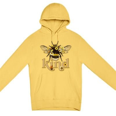 Cute Vintage Floral Bee Kind Premium Pullover Hoodie