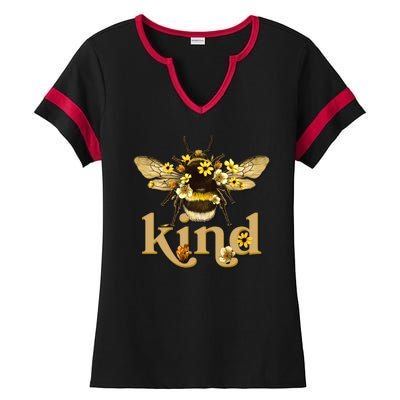 Cute Vintage Floral Bee Kind Ladies Halftime Notch Neck Tee