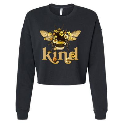 Cute Vintage Floral Bee Kind Cropped Pullover Crew