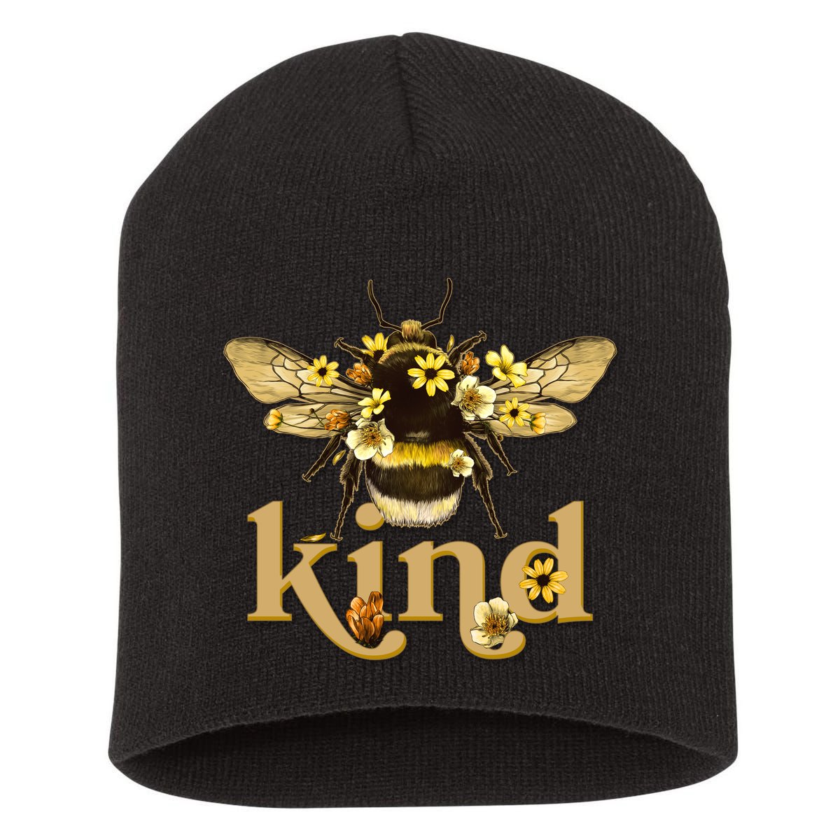 Cute Vintage Floral Bee Kind Short Acrylic Beanie