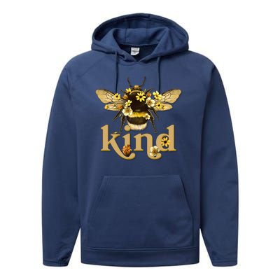 Cute Vintage Floral Bee Kind Performance Fleece Hoodie