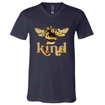 Cute Vintage Floral Bee Kind V-Neck T-Shirt