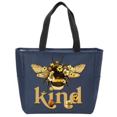 Cute Vintage Floral Bee Kind Zip Tote Bag