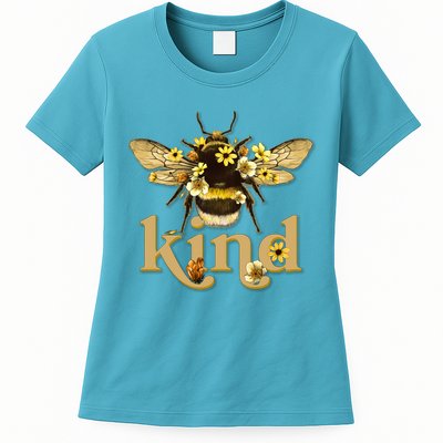 Cute Vintage Floral Bee Kind Womens T-Shirt