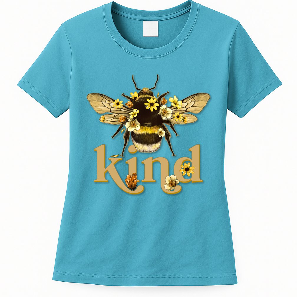 Cute Vintage Floral Bee Kind Womens T-Shirt