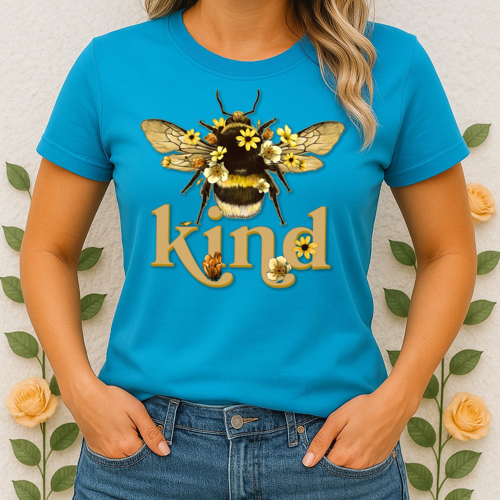 Cute Vintage Floral Bee Kind Womens T-Shirt