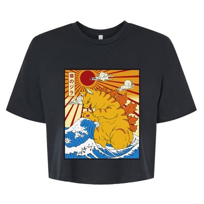 Catzilla Vintage Funny Cute Cat Art Japanese Sunset Bella+Canvas Jersey Crop Tee