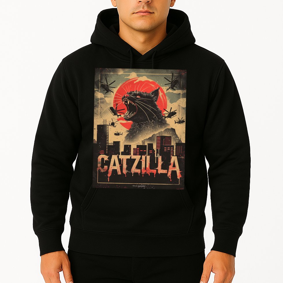 Catzilla Vintage Funny Cat Japanese Sunset Kitten Lover Hoodie