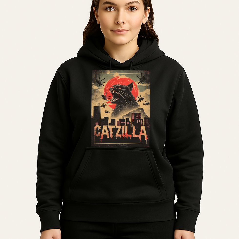 Catzilla Vintage Funny Cat Japanese Sunset Kitten Lover Hoodie
