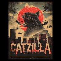 Catzilla Vintage Funny Cat Japanese Sunset Kitten Lover Hoodie
