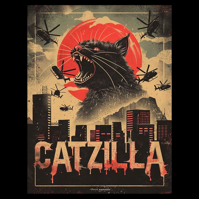 Catzilla Vintage Funny Cat Japanese Sunset Kitten Lover Hoodie