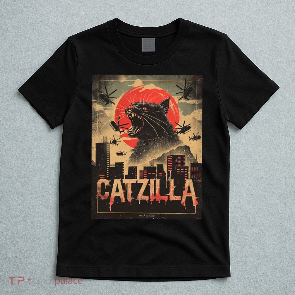 Catzilla Vintage Funny Cat Japanese Sunset Kitten Lover T-Shirt