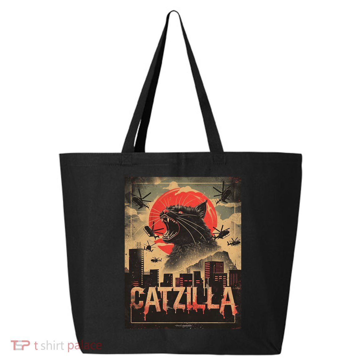 Catzilla Vintage Funny Cat Japanese Sunset Kitten Lover 25L Jumbo Tote