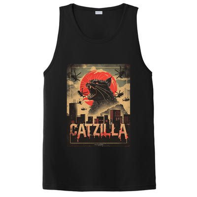 Catzilla Vintage Funny Cat Japanese Sunset Kitten Lover PosiCharge Competitor Tank