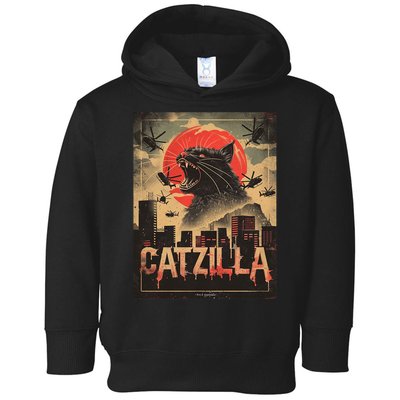 Catzilla Vintage Funny Cat Japanese Sunset Kitten Lover Toddler Hoodie
