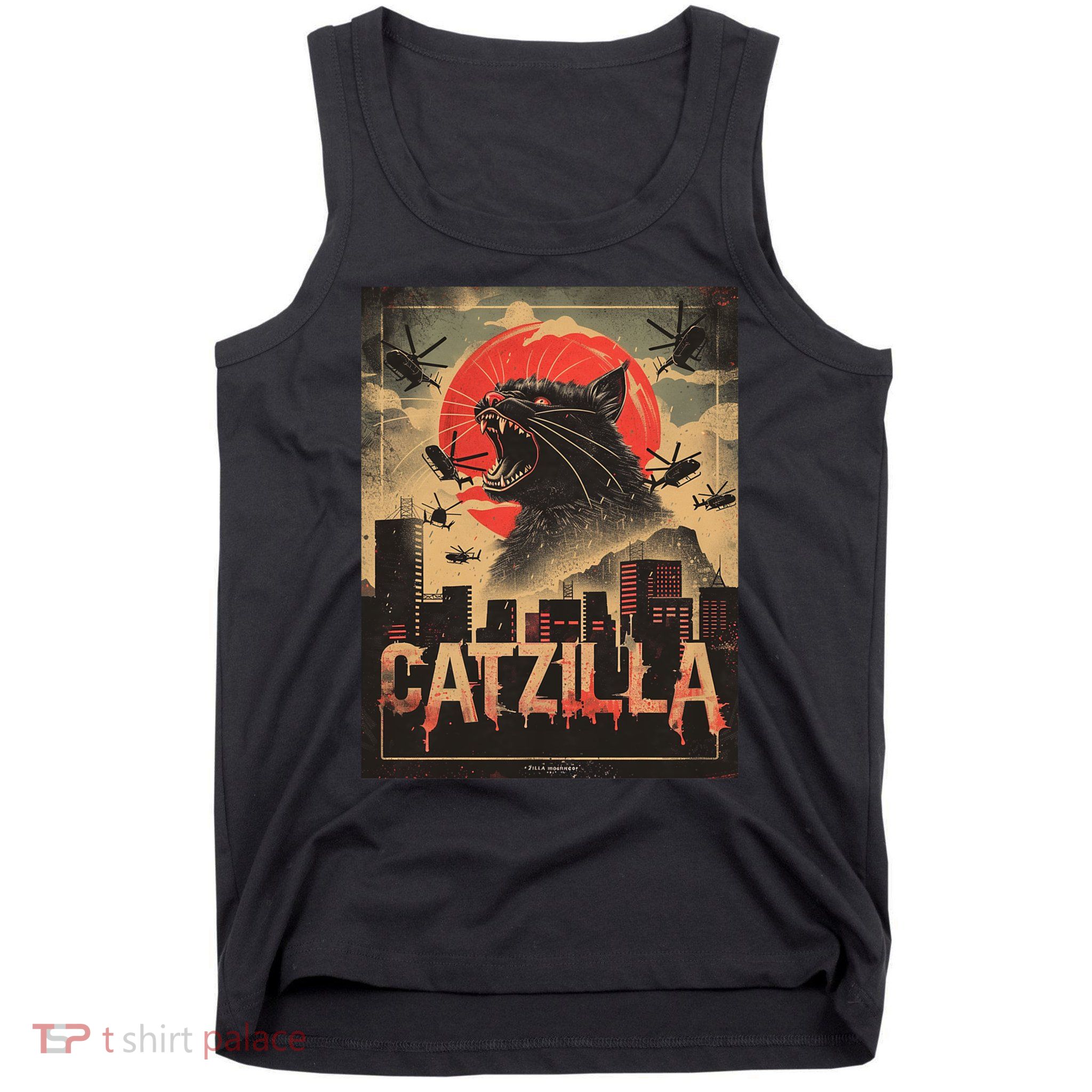 Catzilla Vintage Funny Cat Japanese Sunset Kitten Lover Tank Top