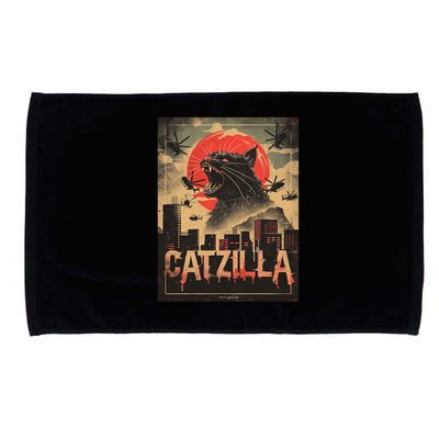 Catzilla Vintage Funny Cat Japanese Sunset Kitten Lover Microfiber Hand Towel