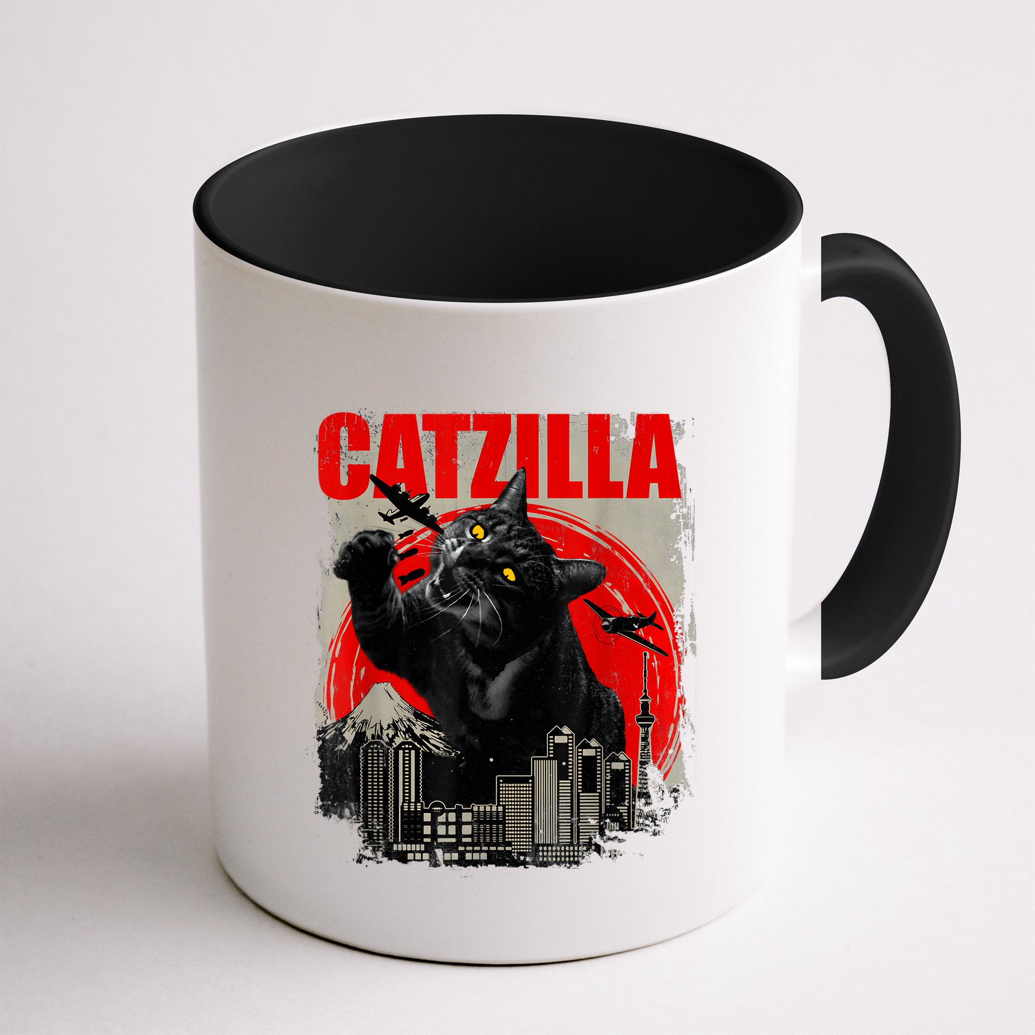 Catzilla Vintage Funny Cute Cat Art Japanese Sunset Kitten Kitty Mug