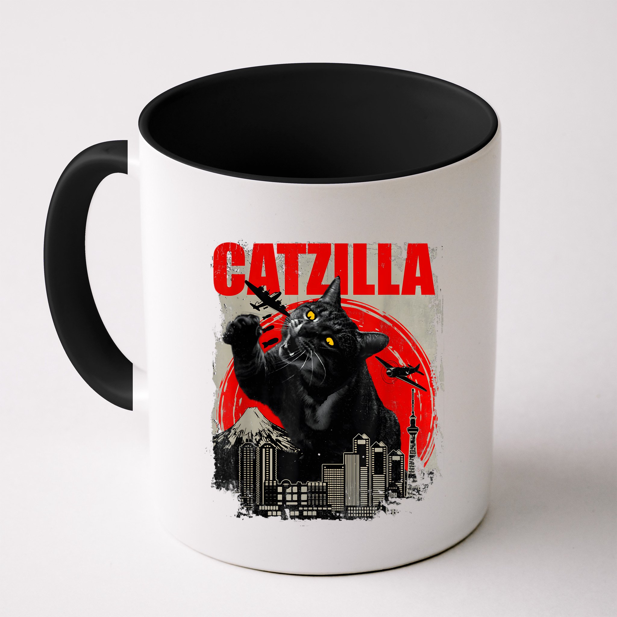 Catzilla Vintage Funny Cute Cat Art Japanese Sunset Kitten Kitty Mug