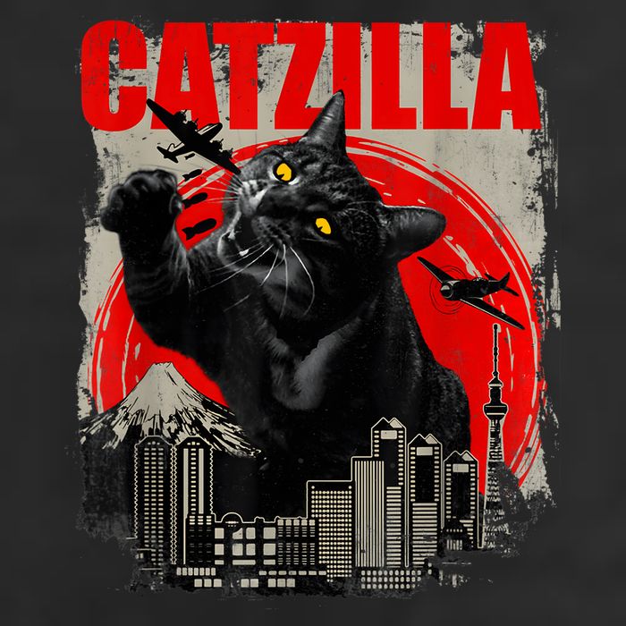 Catzilla Vintage Funny Cute Cat Art Japanese Sunset Kitten Kitty Beanie