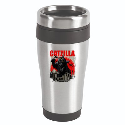 Catzilla Vintage Funny Cute Cat Art Japanese Sunset Kitten Kitty 16oz Travel Tumbler