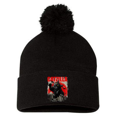 Catzilla Vintage Funny Cute Cat Art Japanese Sunset Kitten Kitty Pom Pom 12in Knit Beanie