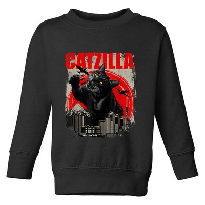 Catzilla Vintage Funny Cute Cat Art Japanese Sunset Kitten Kitty Toddler Sweatshirt