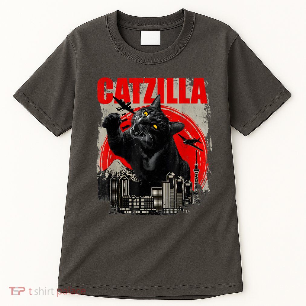 Catzilla Vintage Funny Cute Cat Art Japanese Sunset Kitten Kitty Tall T-Shirt