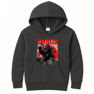 Catzilla Vintage Funny Cute Cat Art Japanese Sunset Kitten Kitty Kids Hoodie