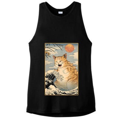 Catzilla Vintage Funny Cute Cat Art Japanese Sunset Kitten Lovers Ladies PosiCharge Tri-Blend Wicking Tank