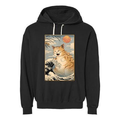 Catzilla Vintage Funny Cute Cat Art Japanese Sunset Kitten Lovers Garment-Dyed Fleece Hoodie