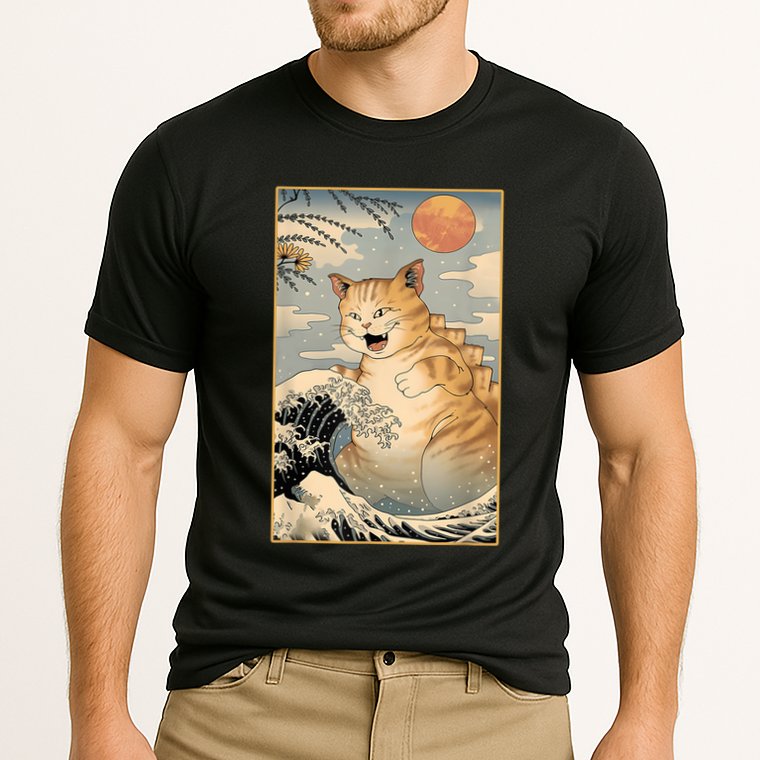 Catzilla Vintage Funny Cute Cat Art Japanese Sunset Kitten Lovers Cooling Performance Crew T-Shirt