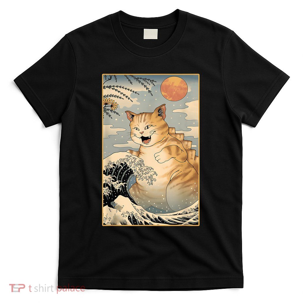 Catzilla Vintage Funny Cute Cat Art Japanese Sunset Kitten Lovers T-Shirt