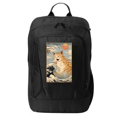 Catzilla Vintage Funny Cute Cat Art Japanese Sunset Kitten Lovers City Backpack