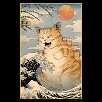 Catzilla Vintage Funny Cute Cat Art Japanese Sunset Kitten Lovers Bucket Hat