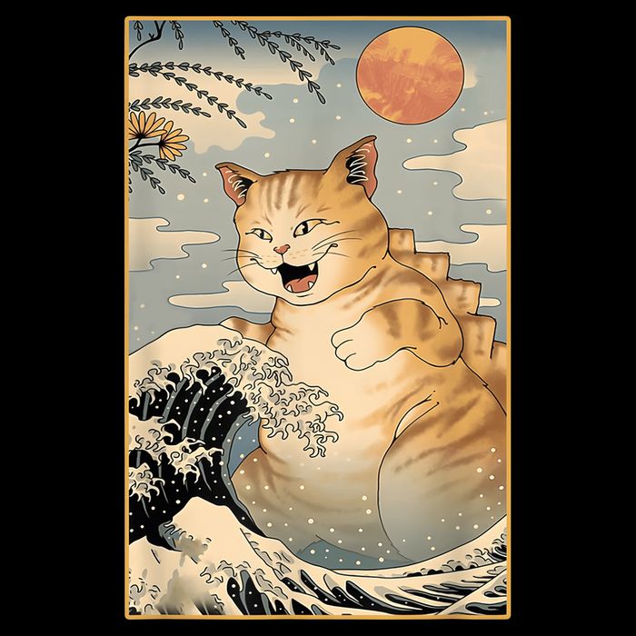 Catzilla Vintage Funny Cute Cat Art Japanese Sunset Kitten Lovers Bucket Hat