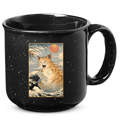 Catzilla Vintage Funny Cute Cat Art Japanese Sunset Kitten Lovers 15oz Campfire Ceramic Mug