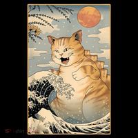 Catzilla Vintage Funny Cute Cat Art Japanese Sunset Kitten Lovers Flatbill Hat
