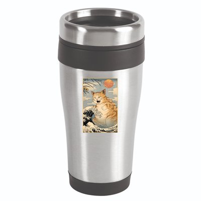 Catzilla Vintage Funny Cute Cat Art Japanese Sunset Kitten Lovers 16oz Travel Tumbler