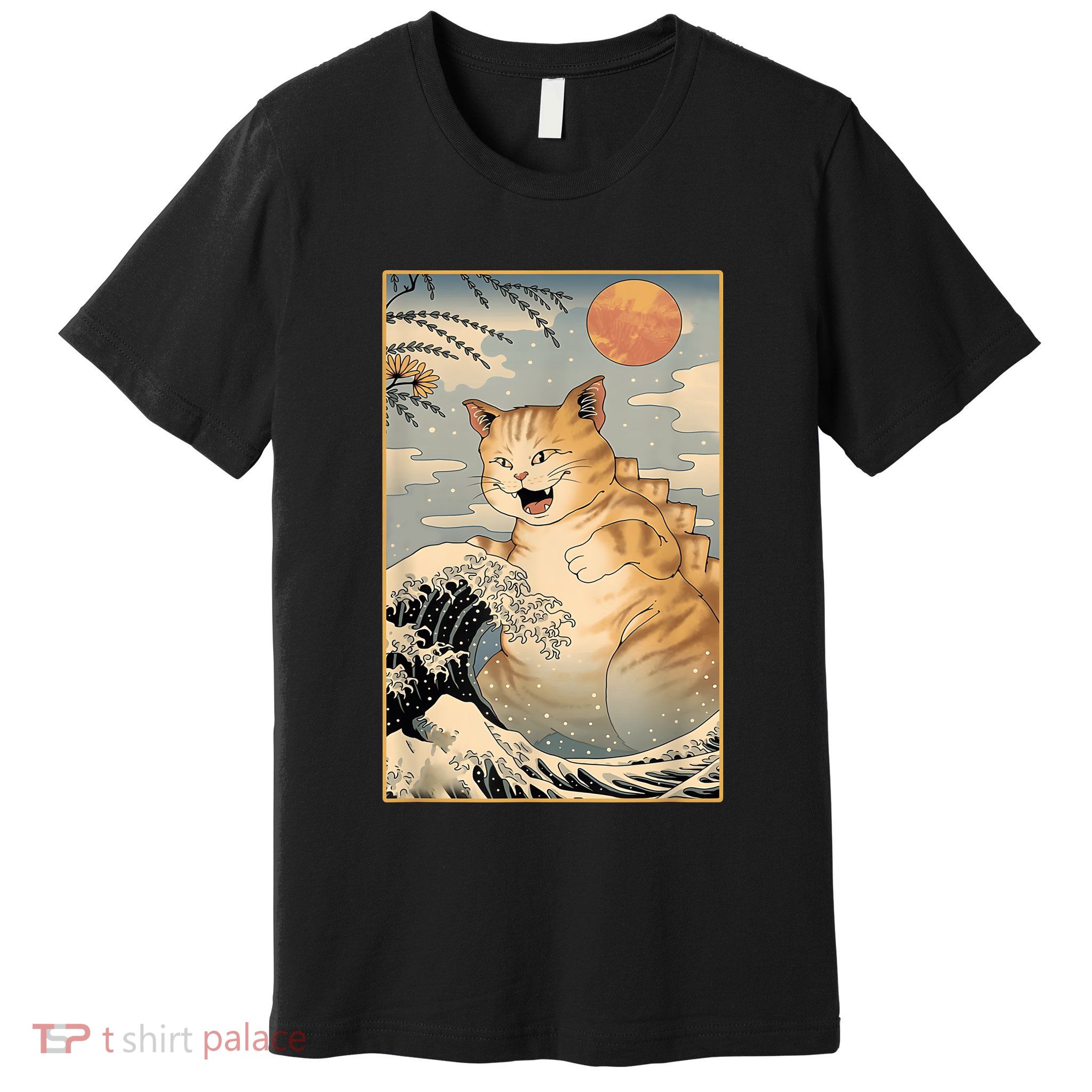 Catzilla Vintage Funny Cute Cat Art Japanese Sunset Kitten Lovers Premium T-Shirt