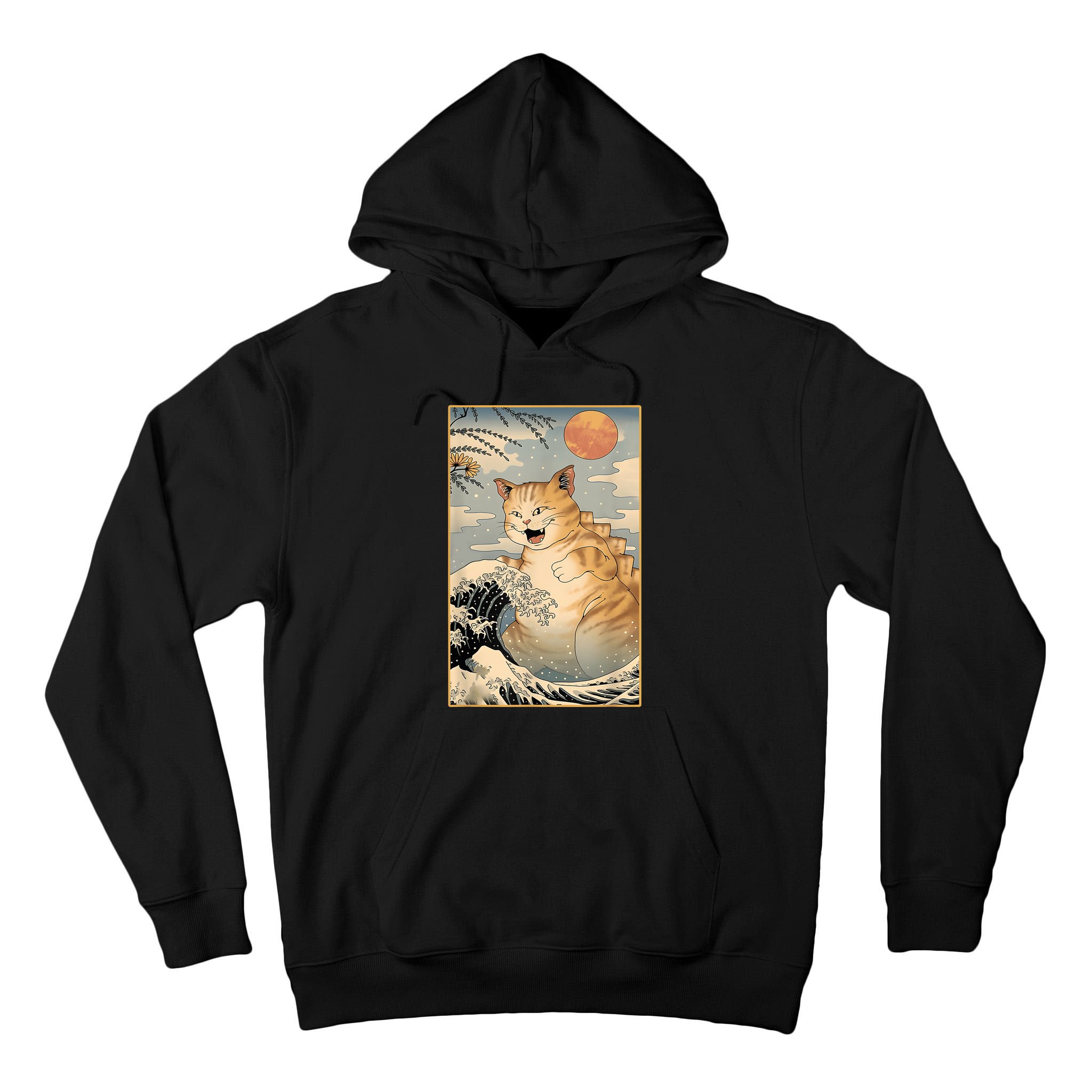 Catzilla Vintage Funny Cute Cat Art Japanese Sunset Kitten Lovers Tall Hoodie
