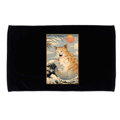 Catzilla Vintage Funny Cute Cat Art Japanese Sunset Kitten Lovers Microfiber Hand Towel