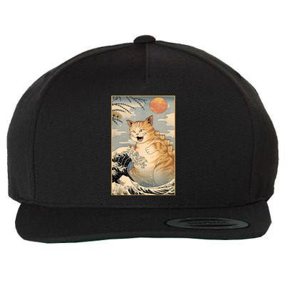 Catzilla Vintage Funny Cute Cat Art Japanese Sunset Kitten Lovers Wool Snapback Cap