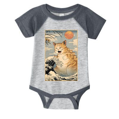 Catzilla Vintage Funny Cute Cat Art Japanese Sunset Kitten Lovers Infant Baby Jersey Bodysuit