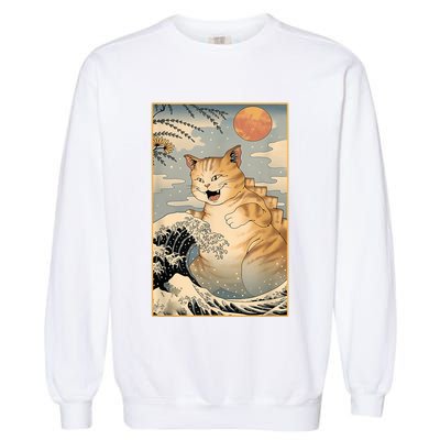 Catzilla Vintage Funny Cute Cat Art Japanese Sunset Kitten Lovers Garment-Dyed Sweatshirt