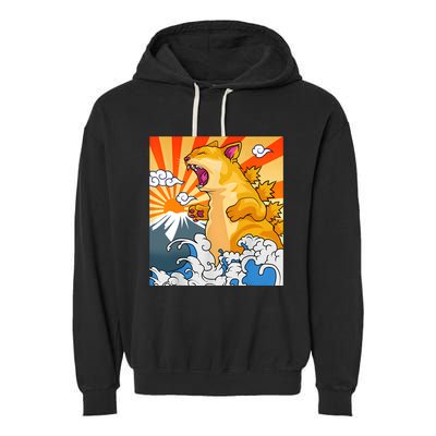 Catzilla Vintage Funny Cute Cat Art Japanese Sunset Kitten Lovers Garment-Dyed Fleece Hoodie