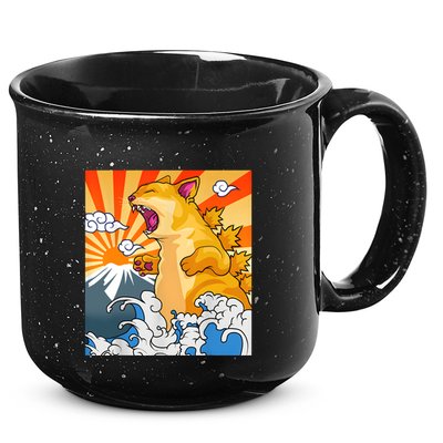 Catzilla Vintage Funny Cute Cat Art Japanese Sunset Kitten Lovers 15oz Campfire Ceramic Mug