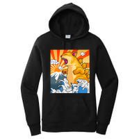 Catzilla Vintage Funny Cute Cat Art Japanese Sunset Kitten Lovers Women's Pullover Hoodie