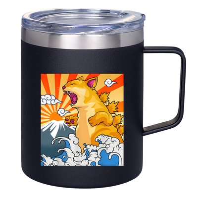 Catzilla Vintage Funny Cute Cat Art Japanese Sunset Kitten Lovers 12oz Stainless Steel Coffee Mug