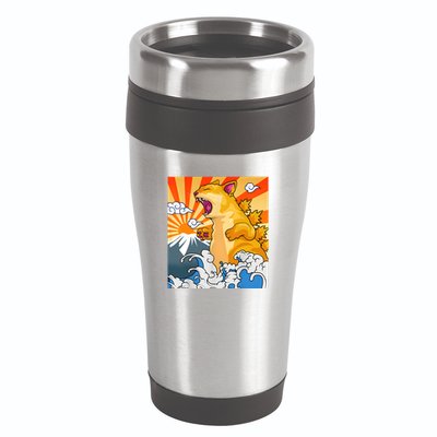 Catzilla Vintage Funny Cute Cat Art Japanese Sunset Kitten Lovers 16oz Travel Tumbler